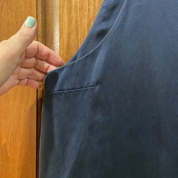 Lunya Washable Silk Racer Maxi Dress Navy Blue Deep V-Back Slit Minimalist L/XL - Picture 7 of 15